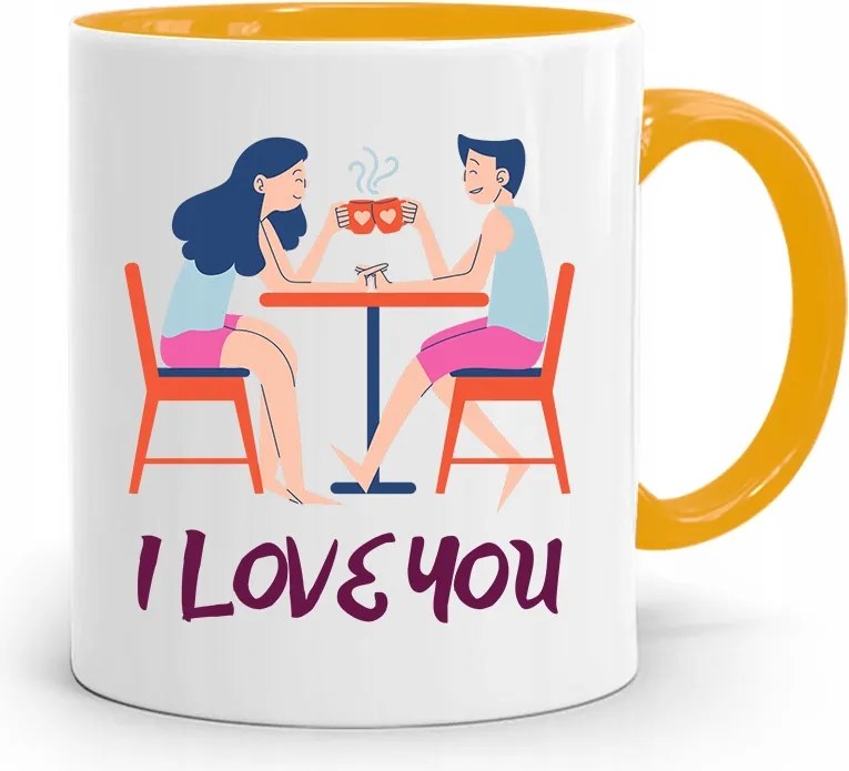 Sárga Bögre Valentin Napra I Love You Ajándék fényképes nyomtatással