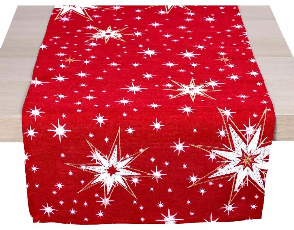 Csillagos karácsonyi asztali futó, piros, 40 x 85 cm
