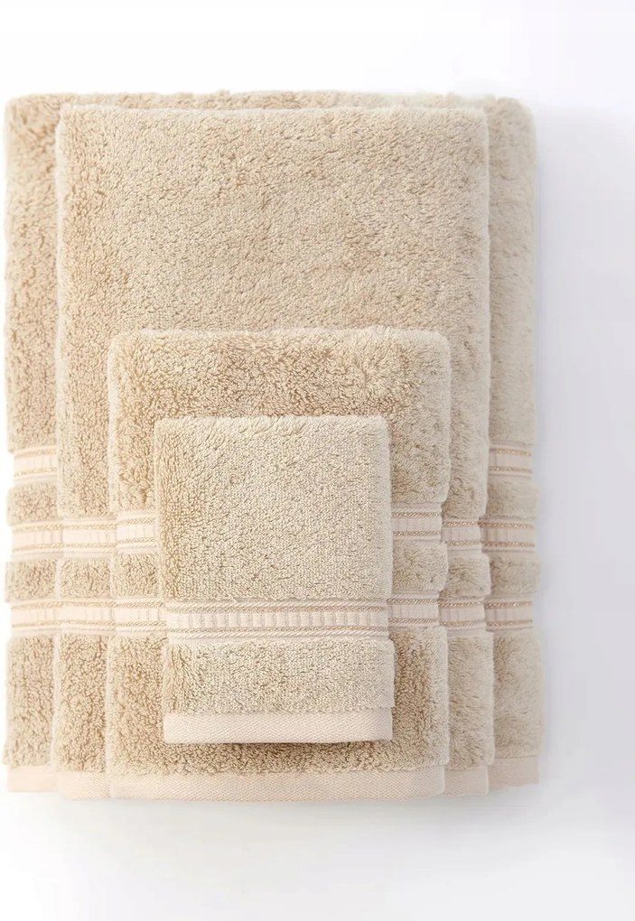 Harmony bambusz törölköző 100x150 bézs, arany bordűrrel