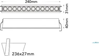 UNIVERSO Süllyesztett spot lámpa 20w 1400lm CCT.kap RA90 24° IP20 Fekete/Arany 240x31x40mm kivágás:236x27mm 5év