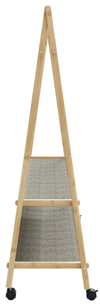 bambusz ruhaállvány polcokkal és kerekekkel 132x45,5x155,5 cm