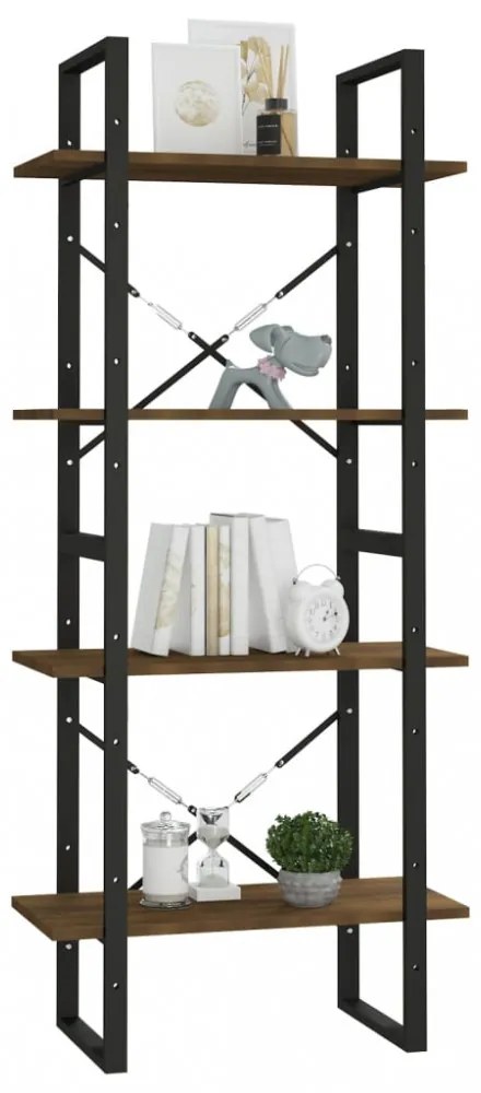 4 szintes barna tölgyszínű szerelt fa könyvszekrény 60x30x140cm