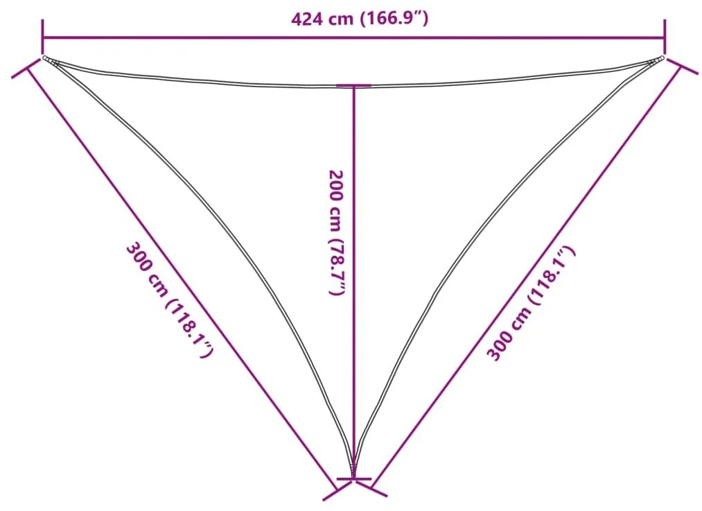 fehér háromszögű oxford-szövet napvitorla 3 x 3 x 4,24 m