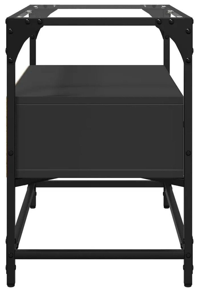 fekete szerelt fa TV-szekrény üveglappal 60 x 35 x 51 cm