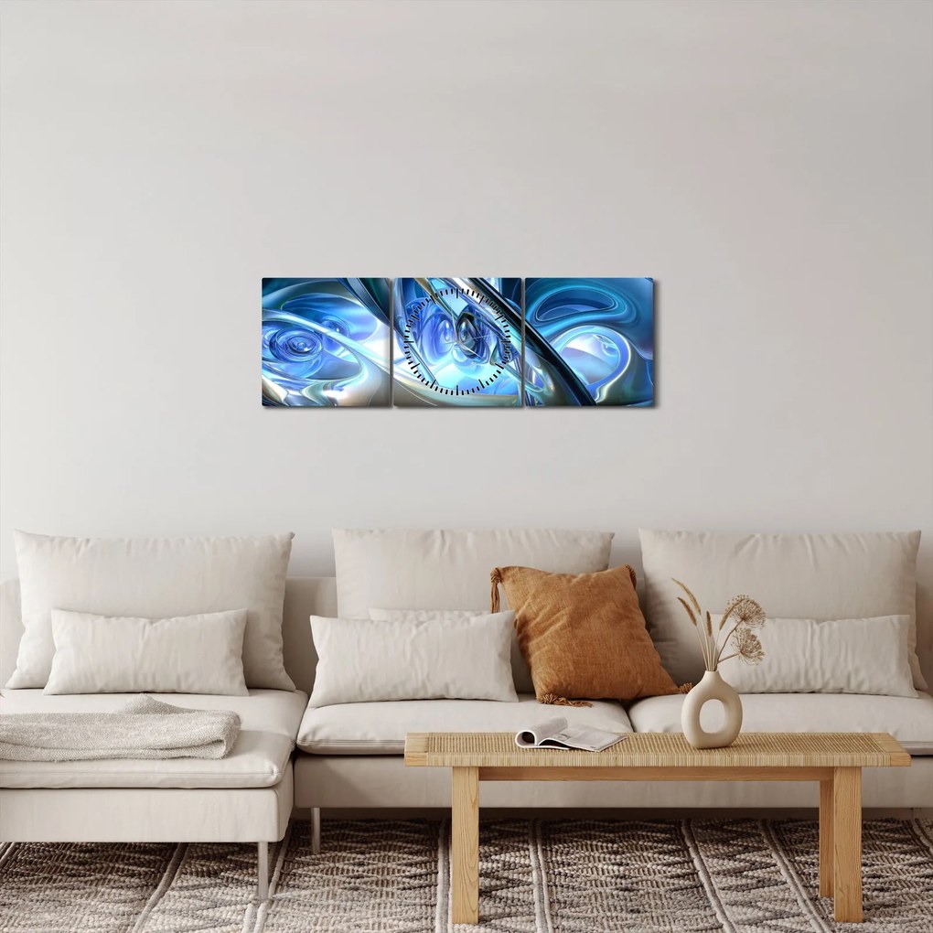 Kék fraktálos kép (órával) (90x30 cm)