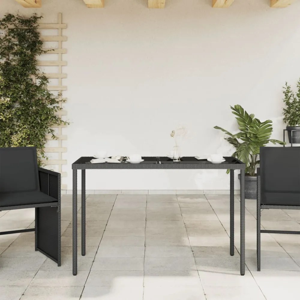 fekete polyrattan üveglapos kerti asztal 115x54x74 cm