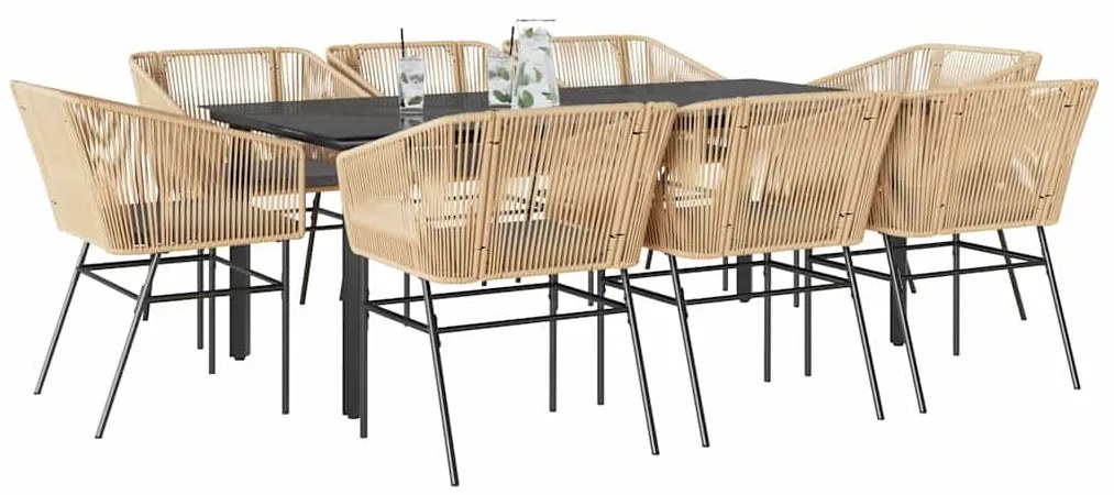 vidaXL 9 észes barna polyrattan üveg kerti étkezőgarnitúra párnával