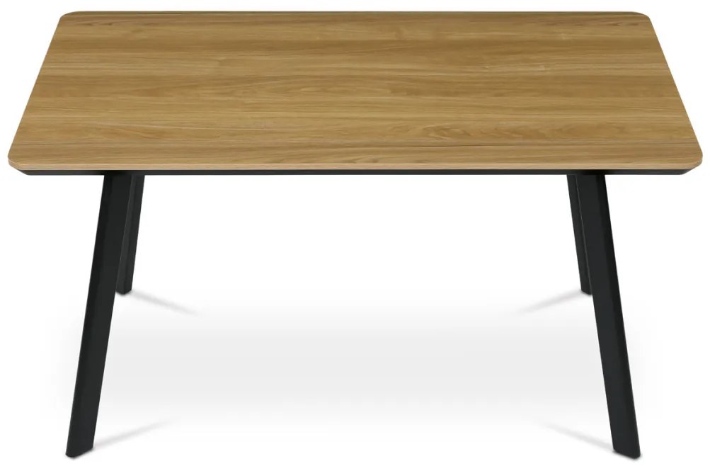 Masă de sufragerie de culoare stejar 140x80 cm, blat MDF, decor melaminat stejar, cadru metalic, lac negru