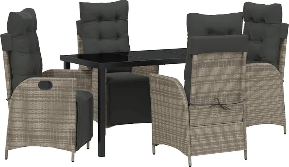 vidaXL Kert étkező szett párnával 5 pcs Szürke polirattan