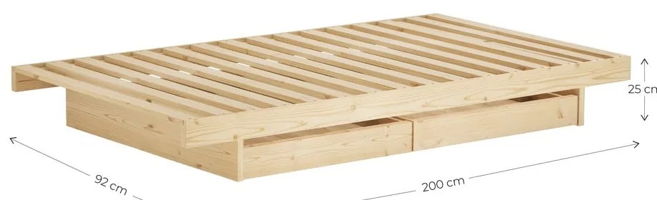 Natúr színű borovi fenyő egyszemélyes ágy tárolóhellyel és ágyráccsal 90x200 cm Kanso – Karup Design