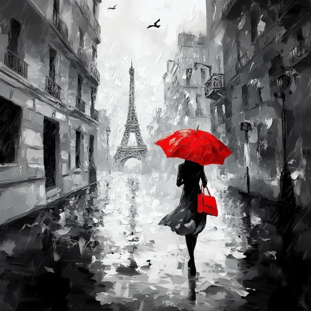 Vászonkép Canvas Párizs Eiffel-torony Eső Nő Esernyő 40x40