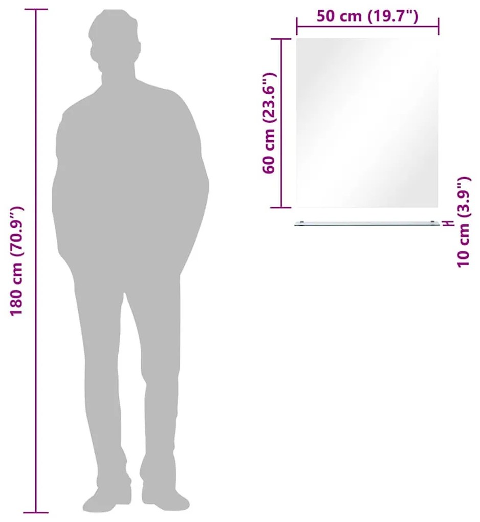 edzett üveg falitükör polccal 50 x 60 cm