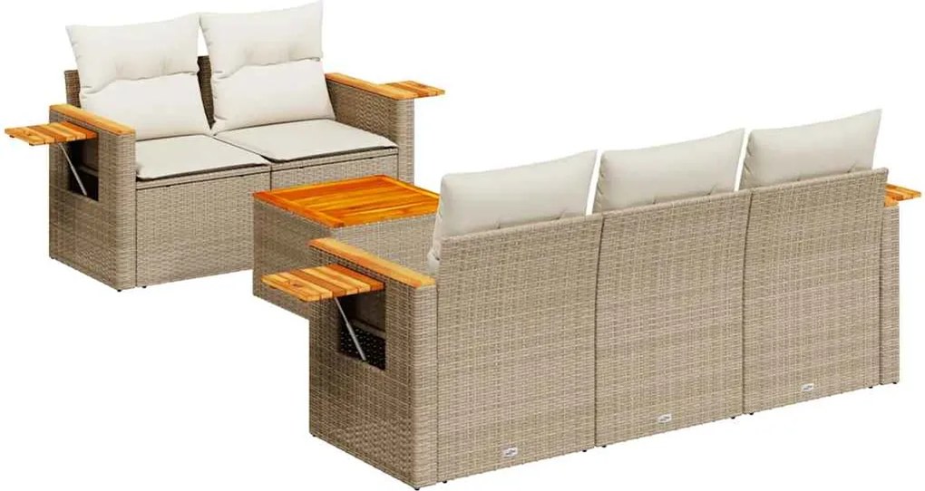 vidaXL 6 részes bézs polyrattan kerti ülőgarnitúra párnával