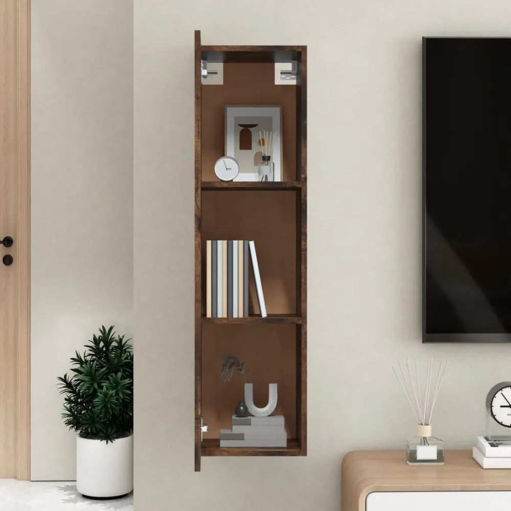 füstös tölgy színű falra szerelhető TV-szekrény 30,5x30x110 cm
