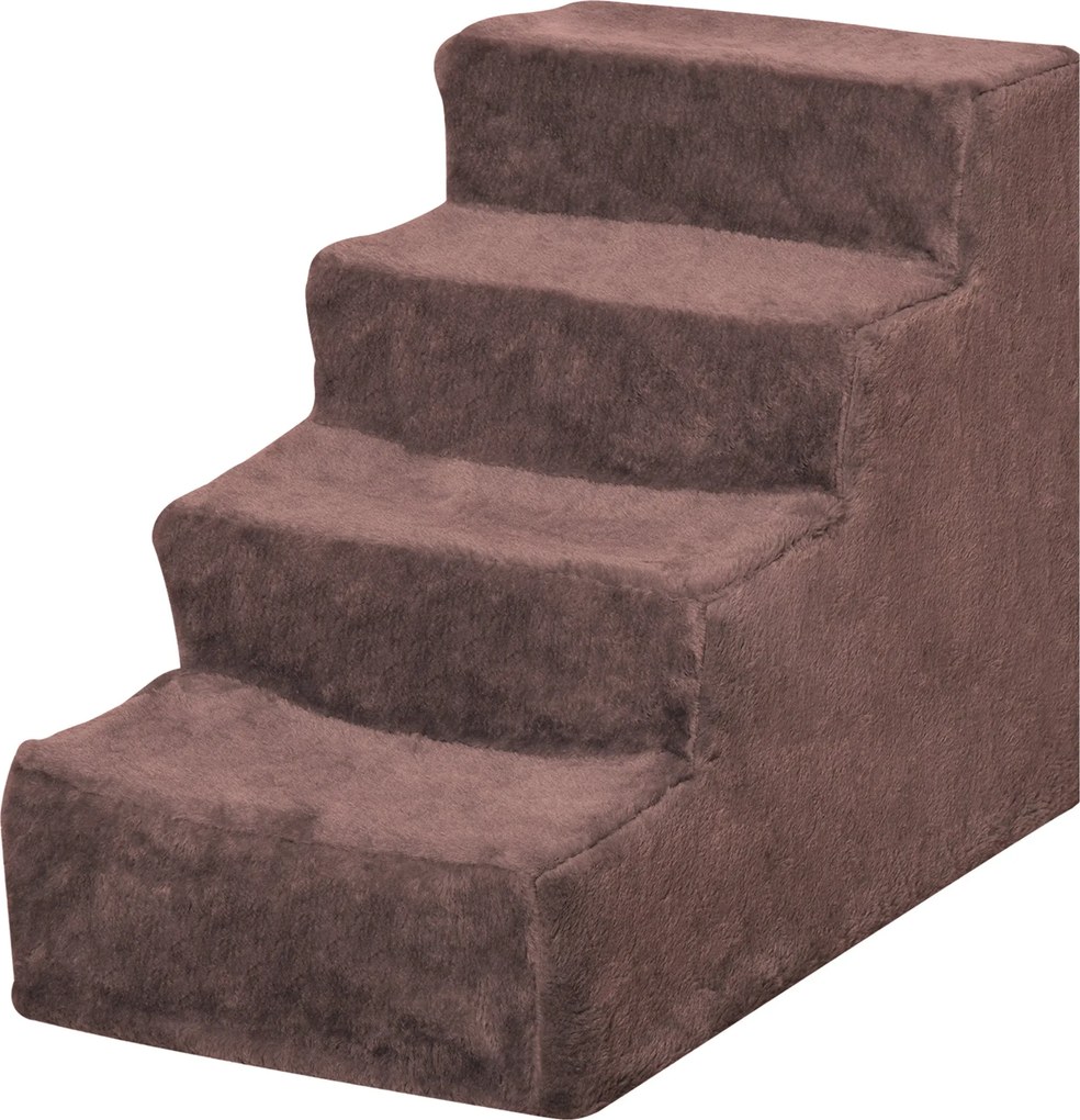 PawHut 4 Lépcsős Kisállat Lépcső, Levehető és Mosógépben Mosható Borítással Ágyhoz és Kanapéhoz 60x35x44 cm Barna | Aosom