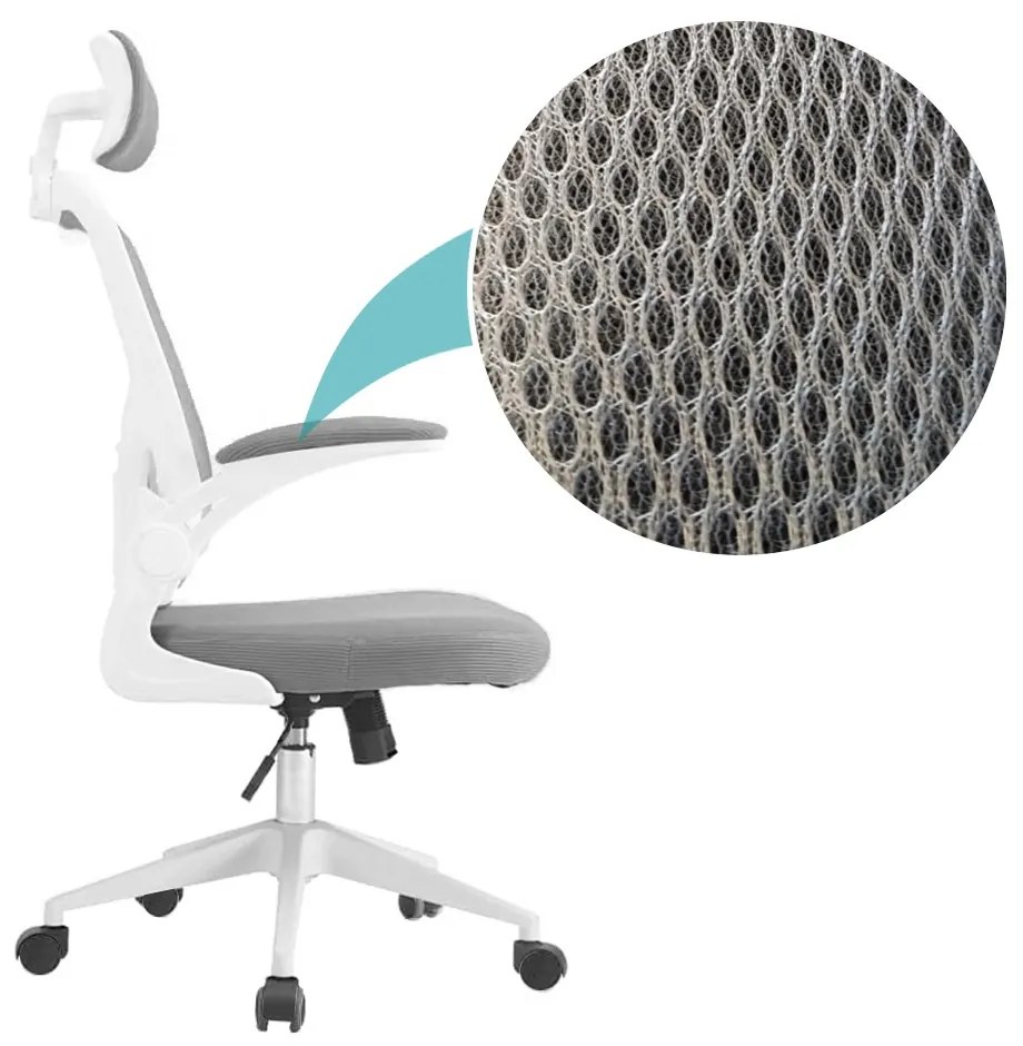 Ergonomikus irodai szék deréktámasszal, fejtámlával, szürke