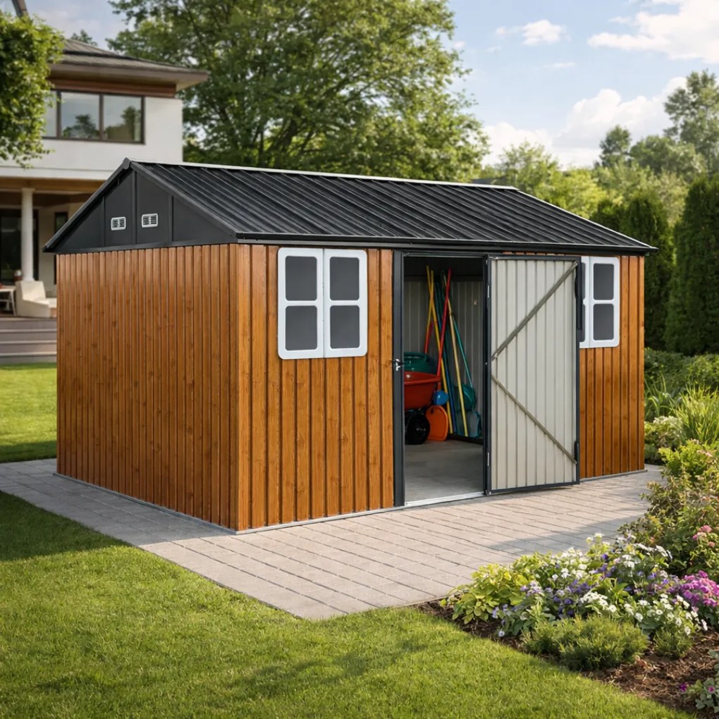 Fém kerti szerszámtároló ház, barna/antracit, 3,6x3,1x2,5 m, GABKO