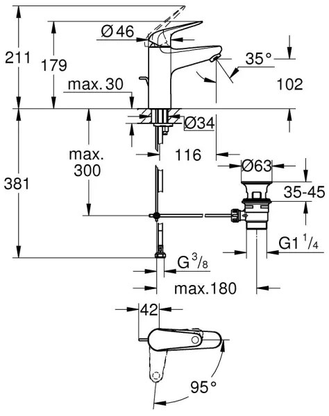 GROHE 24328001 - SWIFT mosdócsaptelep 179 mm, fényes króm