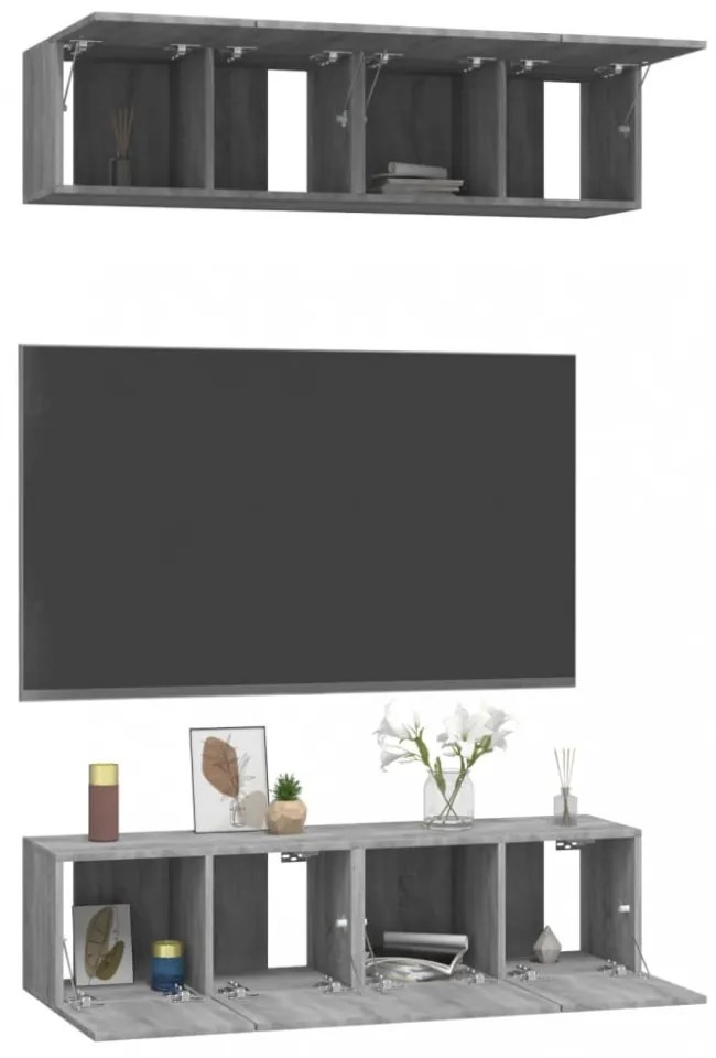4 db szürke sonoma színű szerelt fa fali TV-szekrény 60x30x30cm