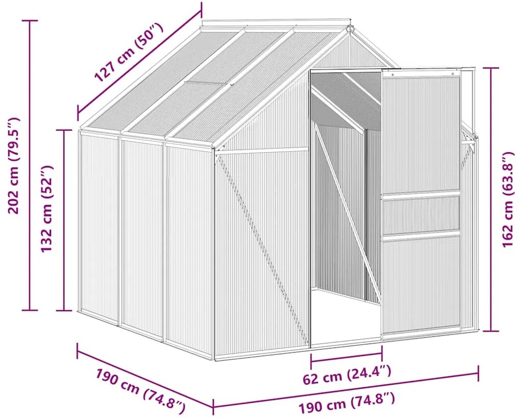 antracitszürke alumínium melegház alapzattal 3,61 m²
