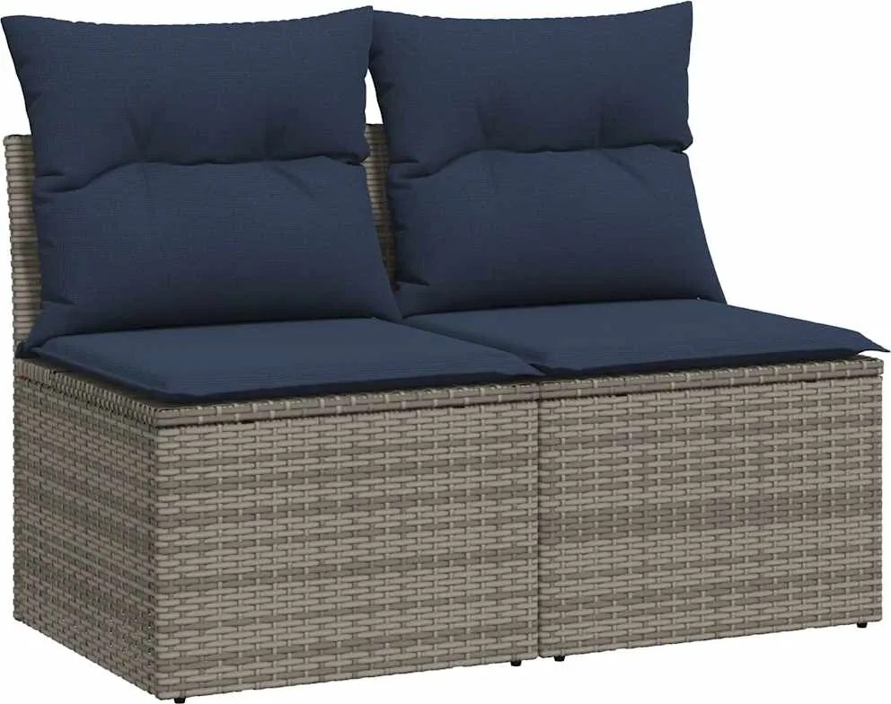 vidaXL 2 részes szürke polyrattan akácfa kerti ülőgarnitúra párnákkal