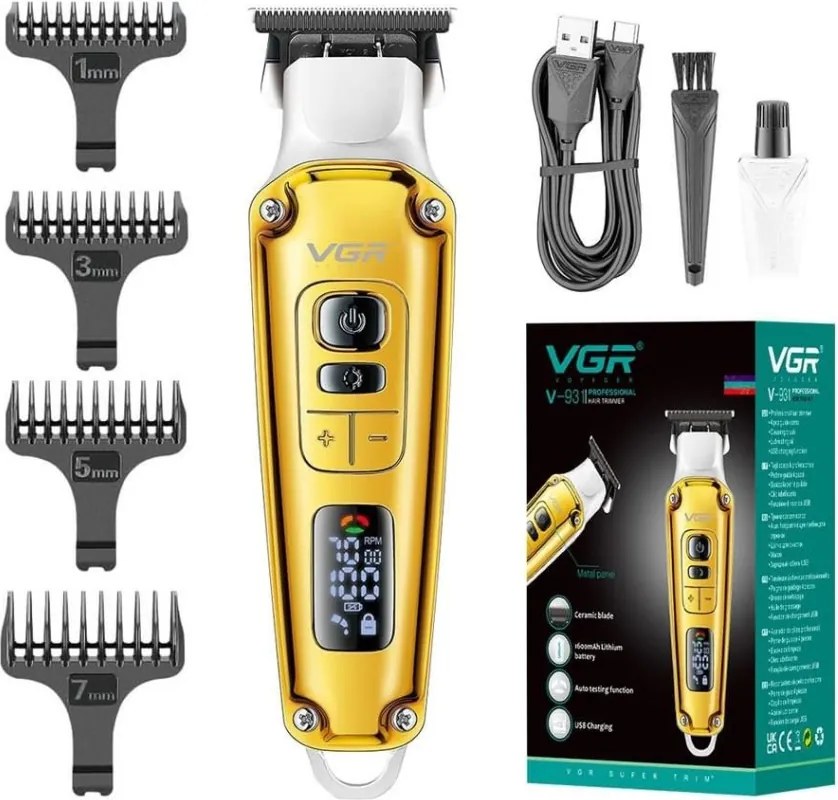 VGR V-931 Professzionális hajvágó digitális kijelzővel, 5500–7000RPM, 240 perc üzemidő, 1600mAh akkumulátor