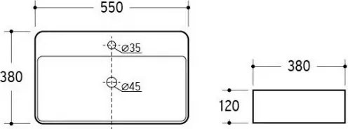 Eros TRUST 2 - PULTRA ültethető - Top Counter - porcelán mosdó - 55 x 38 cm
