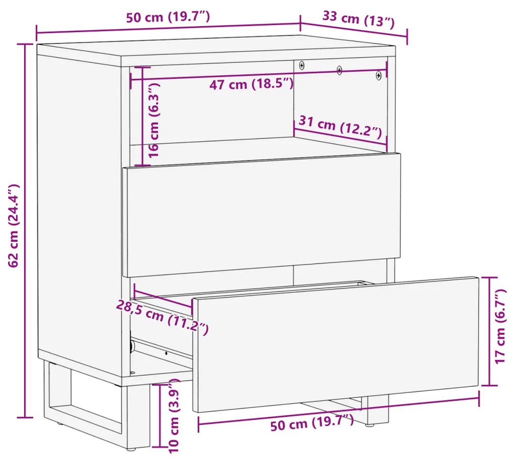 Éjjeliszekrény - 50 x 33 x 60 cm - Tömör és MDF fából készült