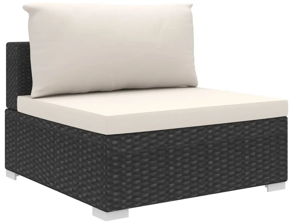 9-részes fekete polyrattan kerti bútorszett párnákkal