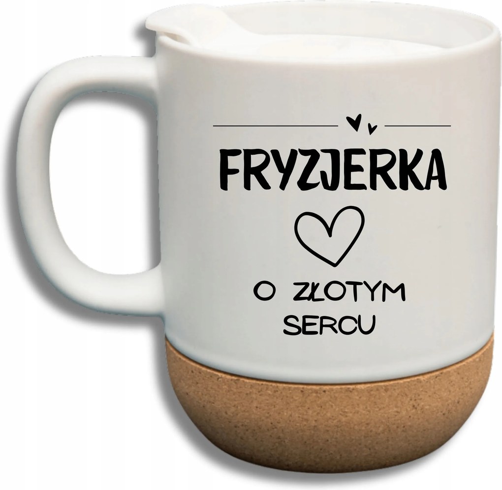 Fehér Bögre Fedéllel És Parafa Aljjal Fodrász Ajándék