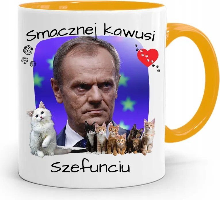 Donald Tusk Sárga Bögre Platform Ajándék fényképes nyomtatással