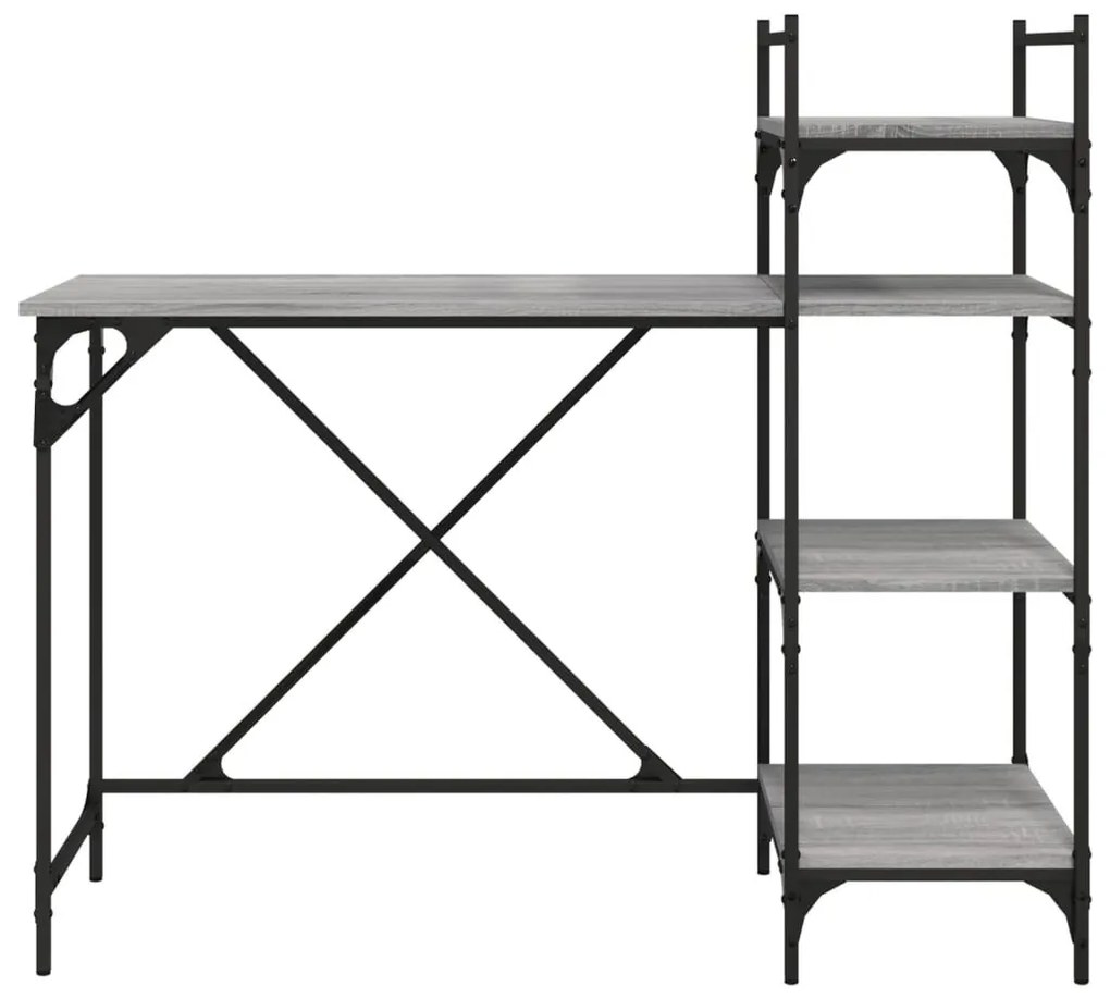 Szürke sonoma számítógépasztal polcokkal 120 x 47 x 109 cm