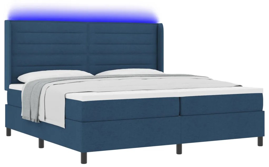 Boxspring Ágy Mattal és LED Kék 200x200 cm Szövet