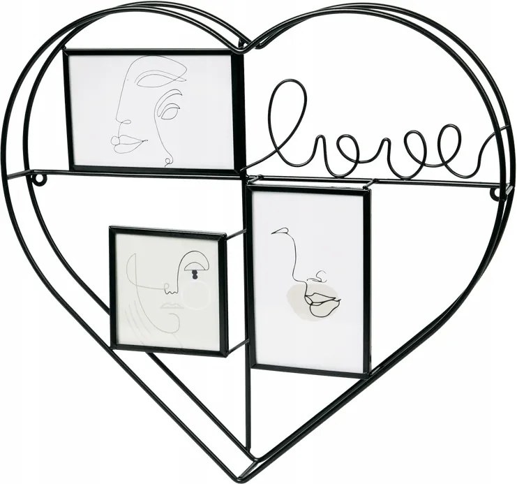 Fekete Fém Fali Képkeret Szív Alakú Képhez Love Felirat