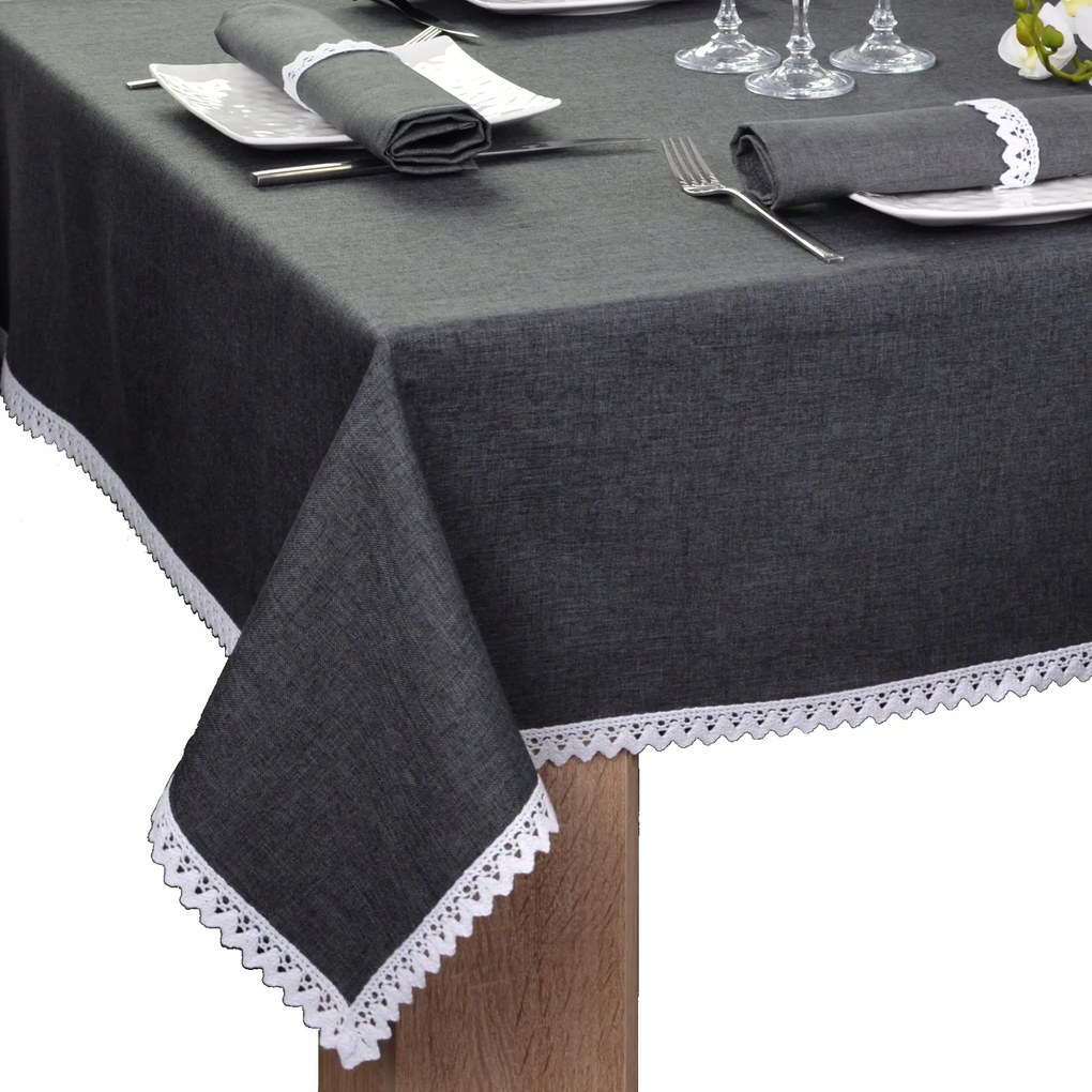 foltálló abrosz csipkével Malaga 450x140 grafit