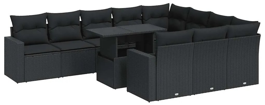 vidaXL 11 részes fekete polyrattan kerti ülőgarnitúra párnákkal