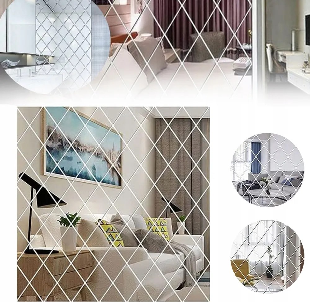 17 Öntapadós Falmatrica Tükörrel rombusz Diy,vízálló 50X50CM