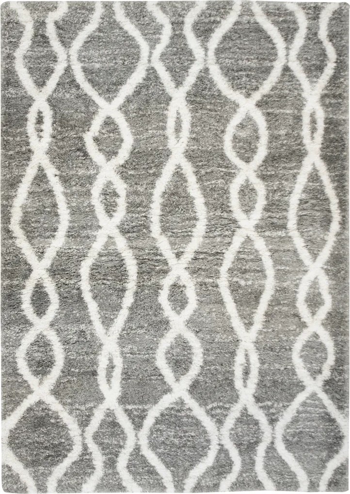 160x230 cm Bolyhos Szőnyeg Shaggy Szürke Cikk-cakk Krém