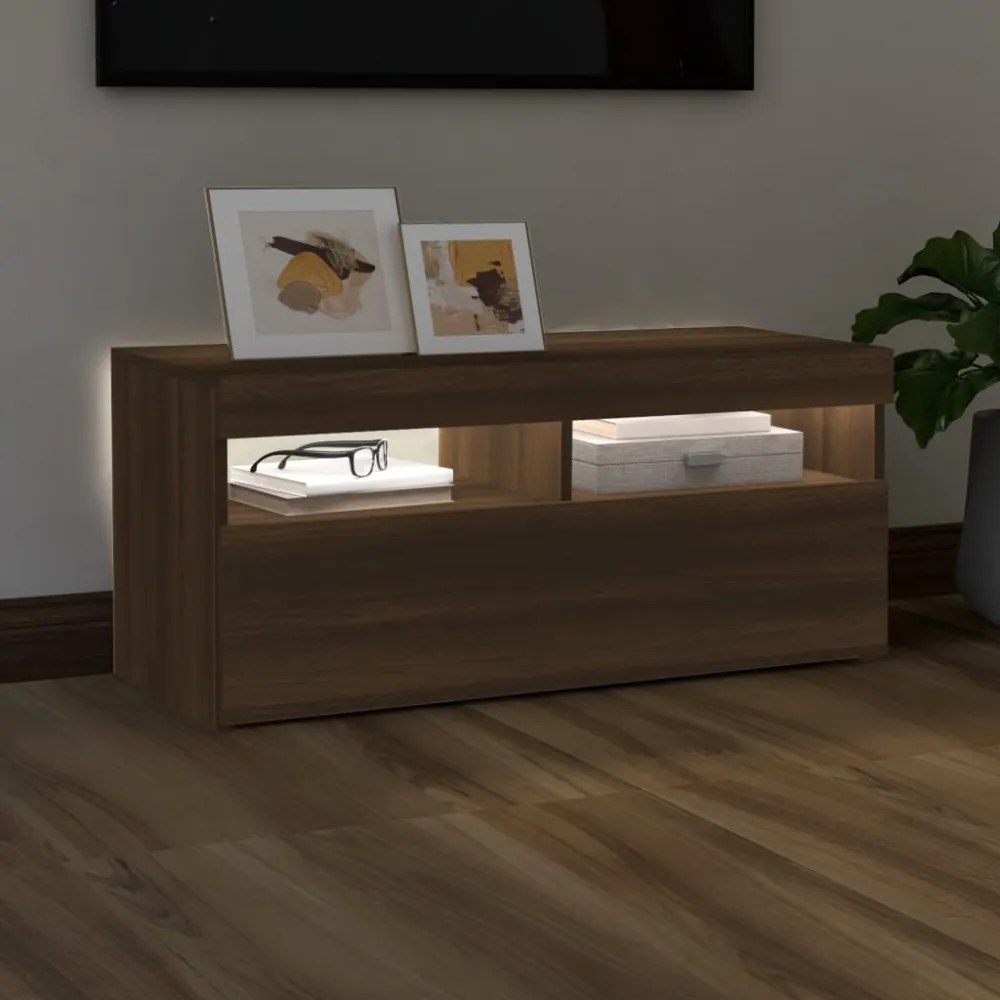 barna tölgyszínű TV-szekrény LED-világítással 90 x 35 x 40 cm