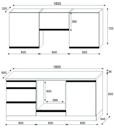 Konyhabútor MARINA 180 cm Craft tölgy/fényes fekete