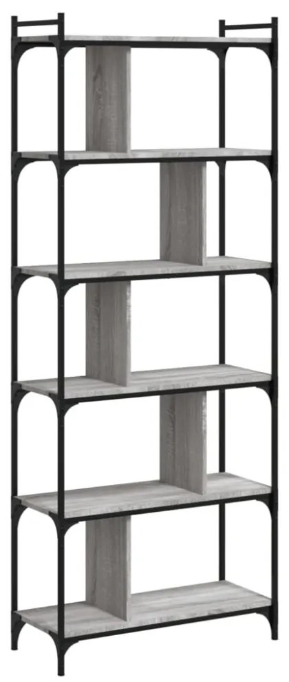 6 szintes szürke sonoma színű fa könyvespolc 76 x 32 x 192 cm