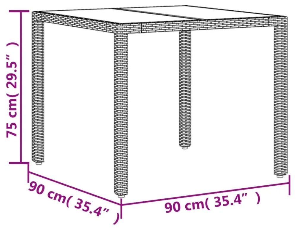 vidaXL 5 részes fekete polyrattan/üveg kerti étkezőgarnitúra párnákkal