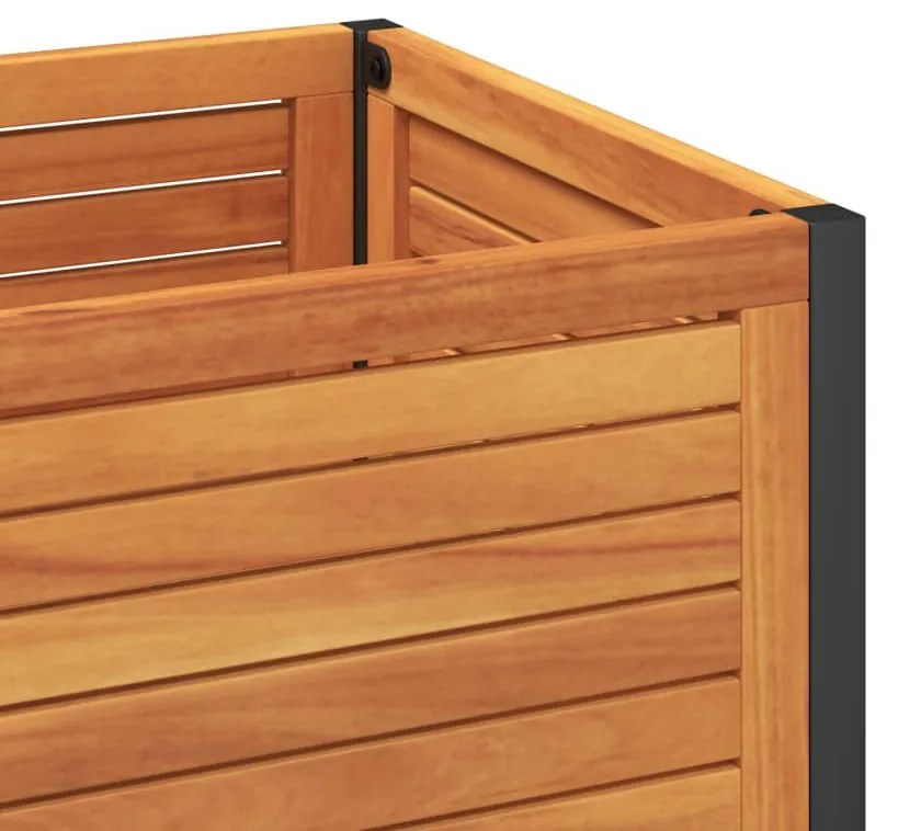 vidaXL tömör akácfa és acél kerti virágtartó polccal 110 x 45 x 80 cm