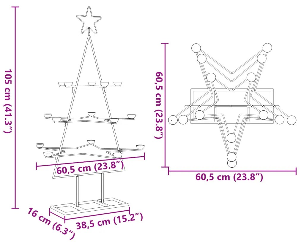 fekete fém karácsonyfa dekorációhoz 105 cm