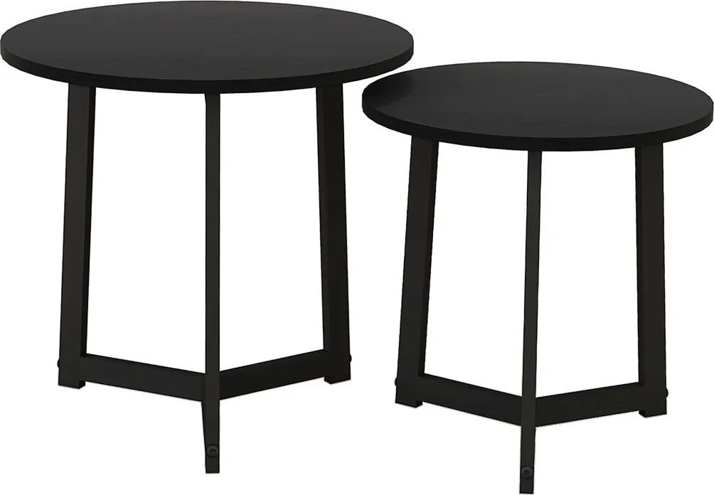 HOMCOM Modern dohányzóasztal szett 2 darabos, fém keret, MDF, kerek dizájn, rakásolható, fekete