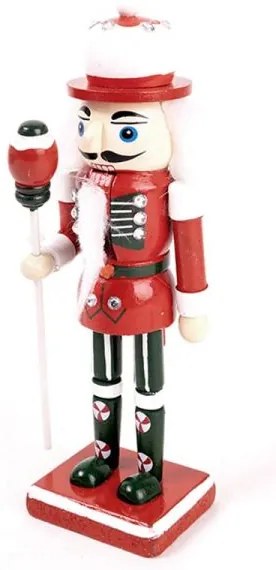 Fa diótörő katona figura - 20 cm - piros zöld ruhában