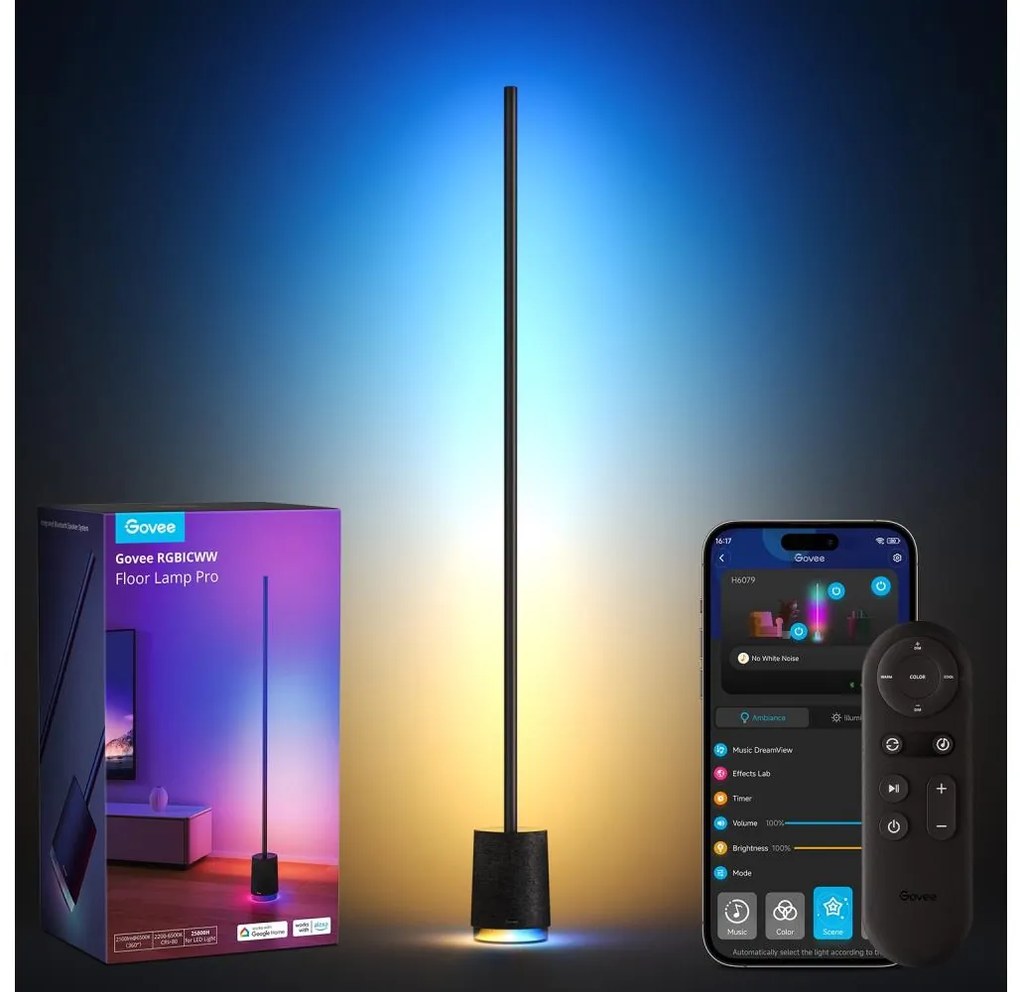 Govee - LED Állólámpa hangszóróval Pro RGBICWW Wi-Fi + + távirányító