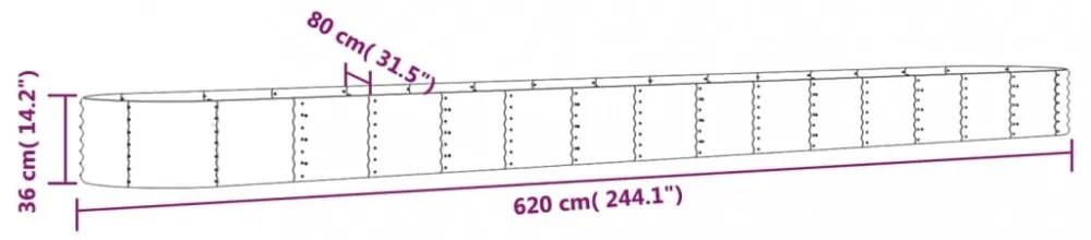 zöld porszórt acél kerti magaságyás 620x80x36 cm