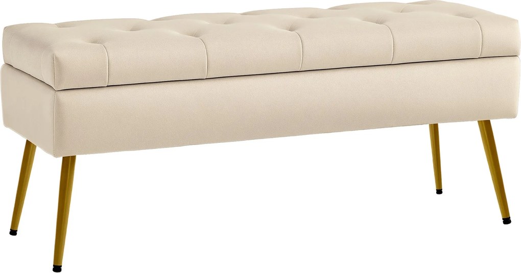 HOMCOM Tároló Pad Szülelt Üléssel, Fedeles Otthon, Ágy Pad Velúr Hatással, 102 x 35 x 43 cm Beigében | Aosom