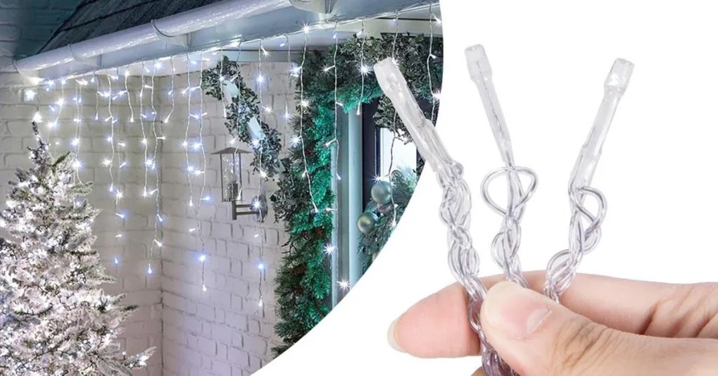 LED-es jégcsap fényfüggöny 2 méretben, hidegfehér-230 LED-del